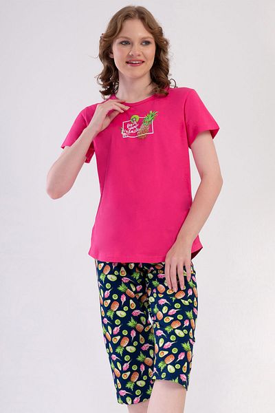 VİENETTA Cotton Women's Short Sleeve Capri Pajama Set, 409208