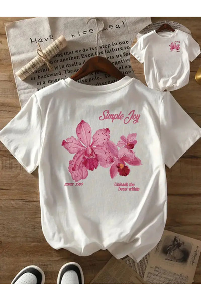 AEMİ Унисекс тениска с овъглено деколте и щампа Simple Joy