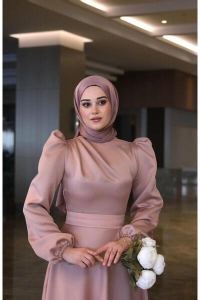 By Atelier Powder Diana Shoulder Piped Hijab Evening Dress