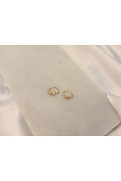 çelik takı Altın Kaplama Ikili Earcuff Minimal Zarif Taşlı Küpe