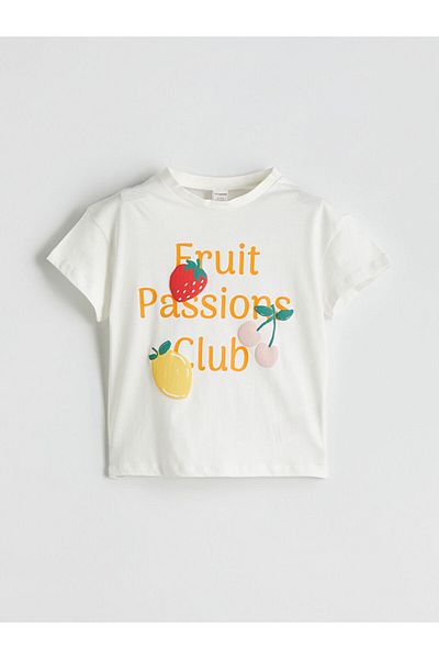 LC Waikiki Ecru Combed Cotton Printed Girl's T-Shirt and Shorts 2-Piece