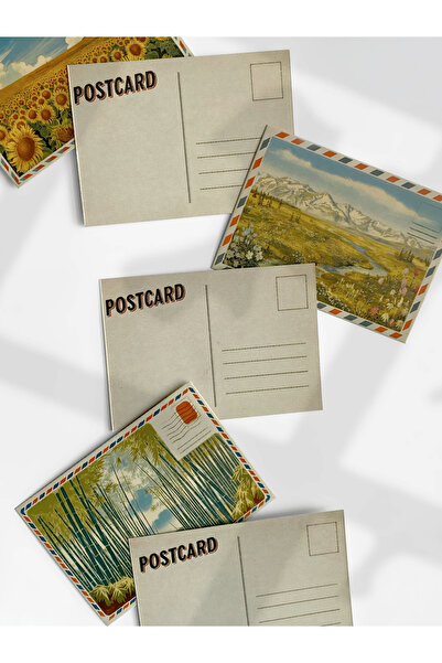 Henno Mini Boy (10x7 cm) 6’lı Nostaljik Doğa Manzaralı Mini Kartpostal Seti |...