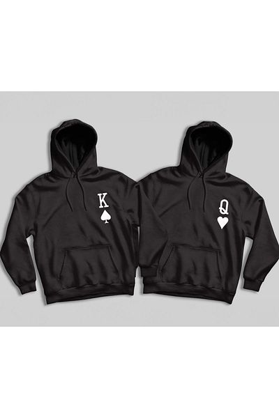 Boi Σύμβολο Q K Lover Couple Combination - Φούτερ με μαύρη στάμπα με κουκούλα