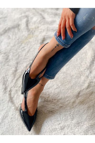 BERFONA Niso Black Patent Leather 5 cm Heel Sandals