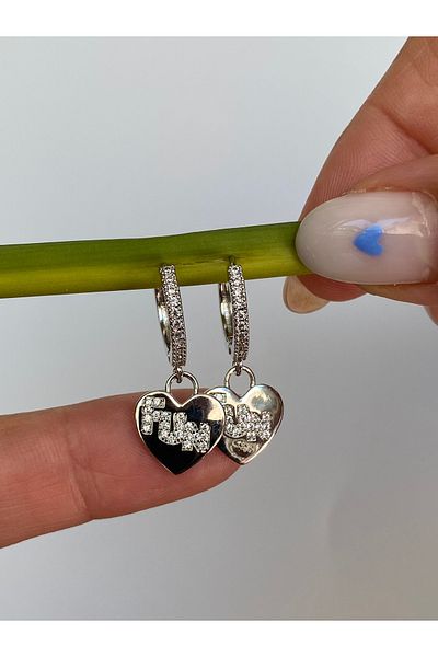 kurukafagift Ring Dangle Zircon Stone Heart Earrings