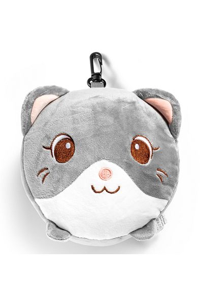 Gadget Master Travel Pillow with Eye Mask, Cat Design, Gray