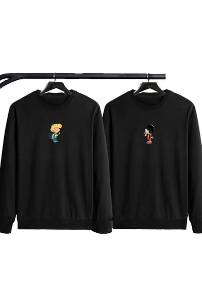 Boi Φούτερ Cedric Chen Διπλό Φούτερ - Μαύρο εμπριμέ Oversize Crew Neck