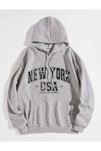 Boi Φούτερ New York 1788 - Φούτερ με γκρι στάμπα με κουκούλα