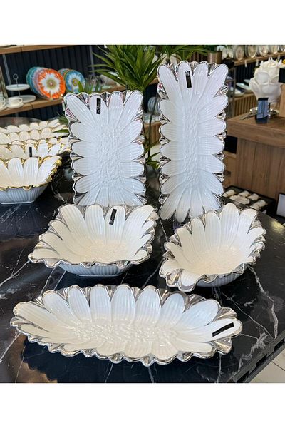 Onedekor Daisy Silver Luxury 5 Piece Serving Presentation Set