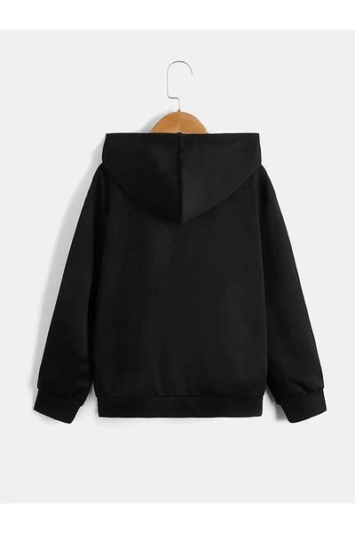 Boi NASA Future Printed Unisex Oversize Black Hooded Kangaroo Pocket Sweatshirt