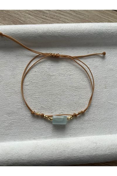 Pel Design Cylinder Aquamarine Stone Adjustable Rope Bracelet & Anklet Handmade