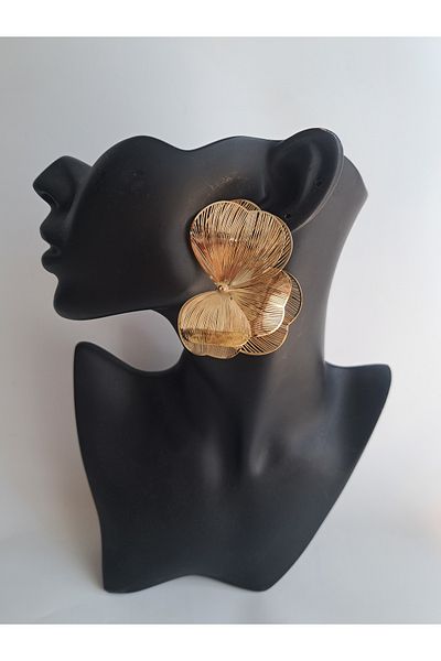 BHR AKSESUAR Gold Big Half Flower Earrings