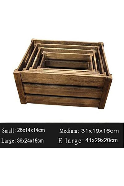 genric FFD (Set of 4) Wooden Storage Box with Handles Decorative Wooden Storage Brown