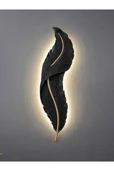 Generic Modern style black feather wall lamp, medium size, yellow lighting color, length 62 * width 16 cm