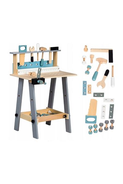 Est Banc de Lucru din Lemn de Calitate, HANDYMAN, cu Unelte si Accesorii, 32 Piese, 75 cm Inaltime, alba