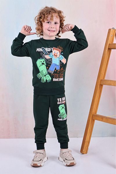 LİLLYPİCCA Boy's 2-Piece Set Long Sleeve Sweatshirt Printed Combed Cotton Trousers with Elastic Waist