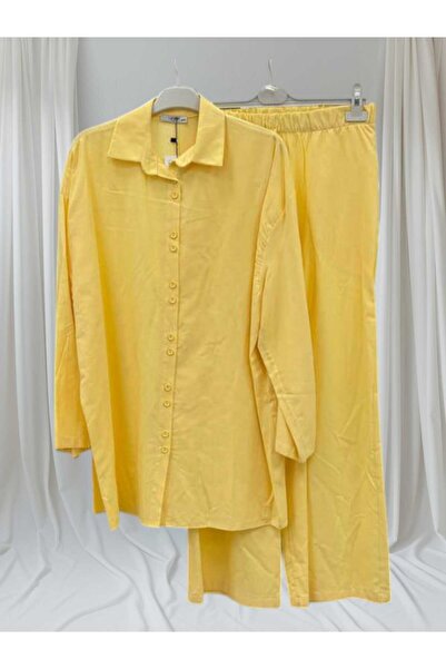 Loreen Γυναικείο καλοκαιρινό σετ δύο τεμαχίων με διπλό κουμπί άνετο και μακρυμάνικο πουκάμισο και ελαστικό παντελόνι 20694