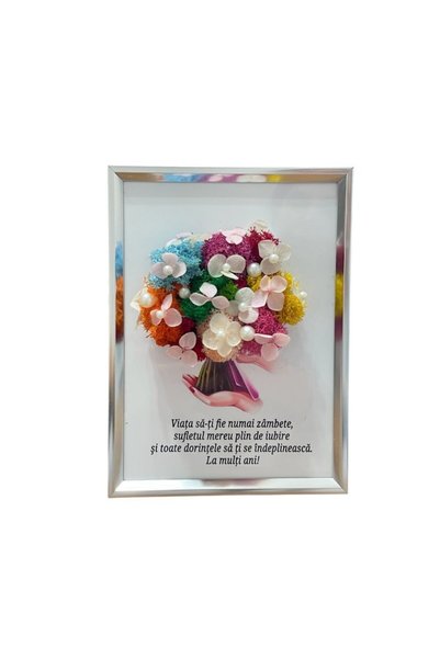 ALVAL Tablou decorat cu licheni naturali stabilizati si flori criogenate, dimesssiune 13x18, rama gri