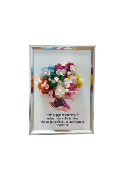 ALVAL Tablou decorat cu licheni naturali stabilizati si flori criogenate, dimesssiune 13x18, rama gri