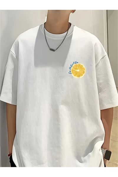 AEMİ Μπλουζάκι Unisex Lemon Cello με στάμπα Oversize Crew Neck