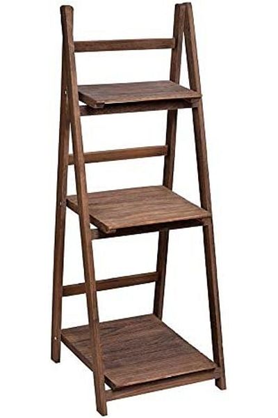 genric FFD 3 Tier Wooden Ladder Shaped Foldable Flowers Stand Garden Balcony Standing Plant Rack
