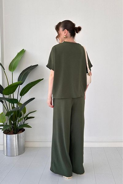 MaziButik Guipure Piping Double Suit Khaki