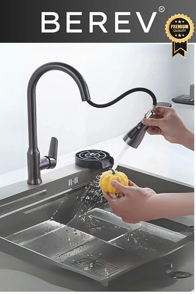 Berev Black Spiral Kitchen Faucet Inox Kitchen Decor Faucet