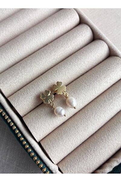 Miltonia 925s Gerçek İnci Yonca Gümüş Şans Küpesi