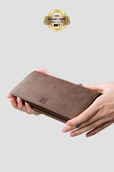 SANATE COLLECTION Hakiki Deri Unisex Telefon Bölmeli Cüzdan – Mıknatıslı, Kiş...