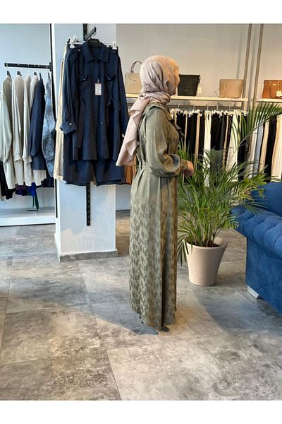 Zühre Patterned Brooch Detailed Khaki Dress E-0513