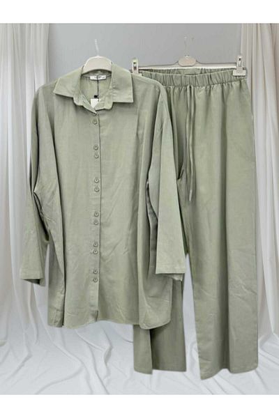 Loreen Women's Double Button Comfortable Fit Summer Two-Piece Set – Long Sleeve Shirt and Elastic Pants 20694