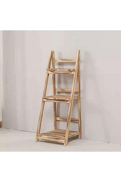 genric FFD 3-Tier Wooden Ladder Plant Stand – Foldable Indoor Shelf for Flowers, Books & Decor