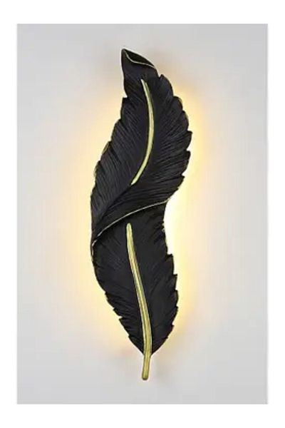 Generic Modern style black feather wall lamp, medium size, yellow lighting color, length 62 * width 16 cm