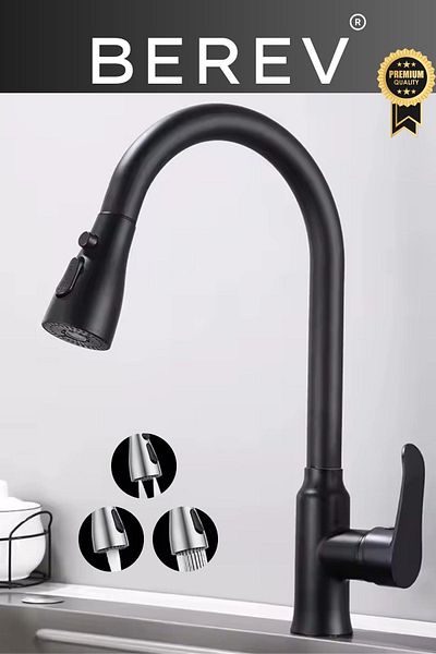 Berev Black Spiral Kitchen Faucet Inox Kitchen Decor Faucet