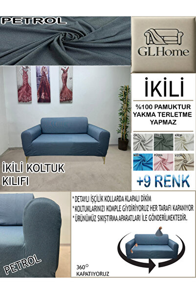Home %100 PAMUK PETEK KUMAŞ ÇİFT KİŞİLİK KOMPLE GİYDİRME 2'Lİ KANEPE, BOHEM,P...