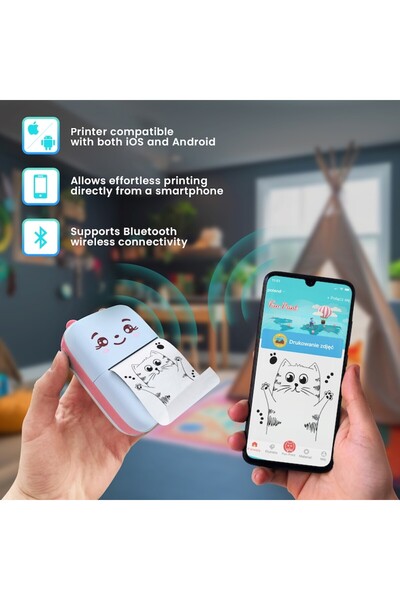 Extralink Mini Thermal Printer EPP-001 Pink, Bluetooth, USB-C, 1200 mAh, 210 dpi