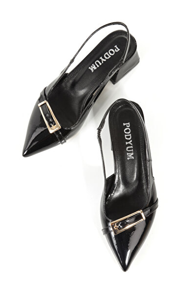 Ayakkabı Podyumum ''IPEK'' حذاء جلد أسود لامع بمقدمة مدببة ومشبك خلفي مفتوح و...