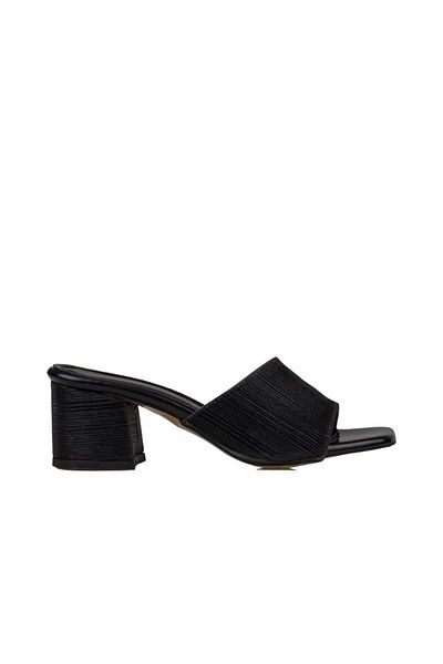 Trend Adımlar Black Satin Shiny Striped Women's Classic Slippers