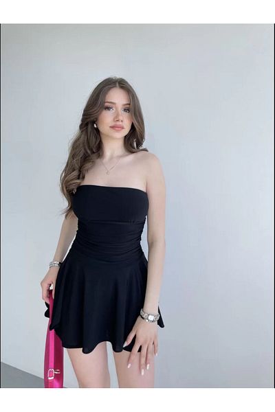 sportiness Strapless Short Dress Lycra Sandy Fabric Dress