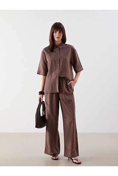 LC Waikiki Gestreifte Damenhose aus Satin mit elastischem Bund