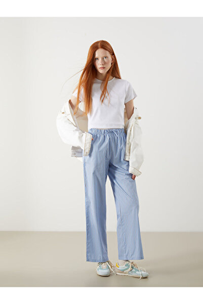 LC Waikiki Nevavm Striped Women's Trousers with Elastic Waist and Difference ...