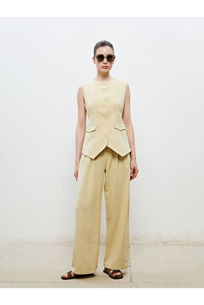 LC Waikiki Standard Fit Linen Look Women's Pleated Trousers