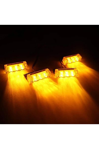 BGRJ Automotive Set of 4 yellow strobe lights for the grille, remote control, 7 functions, 12V