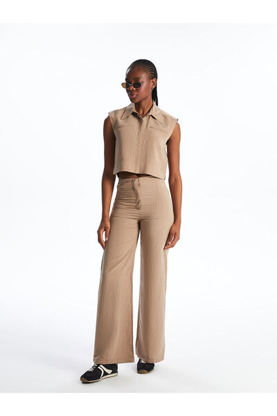 LC Waikiki بنطلون نسائي مختلط من فيزيون نيو سيزون مخطط قماش مودال بثنيات