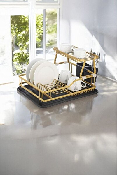 LİLA HOME Paslanmaz Alüminyum İki Katlı Gold Bulaşıklık Modern Tabaklık
