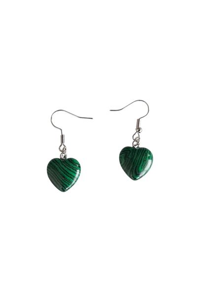 OEM Cercei cu pietre semiprețioase, malachit, asimetrici, verde, inimă, 15 x 17 mm