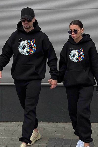 Boi Φούτερ με στάμπα Panda Couple Lover Combination Design