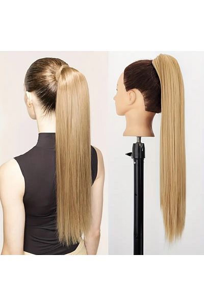 animis beauty Hair extension Sandy Blonde type Straight ponytail, with clips, 60 cm, synthetic fiber with a look