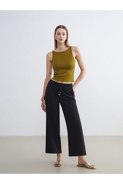 LC Waikiki Elastic Waist Textured Wide Leg Women's Trousers