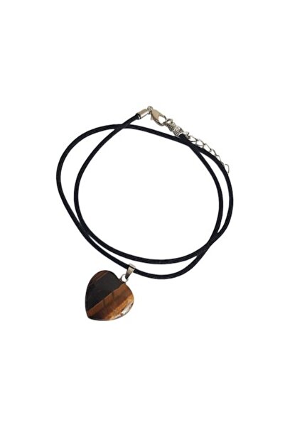 Roberta Unisex Pendant, Tiger Eye Semi-Precious Stone, 20 x 18 mm, Heart Shape with Black Cord Included